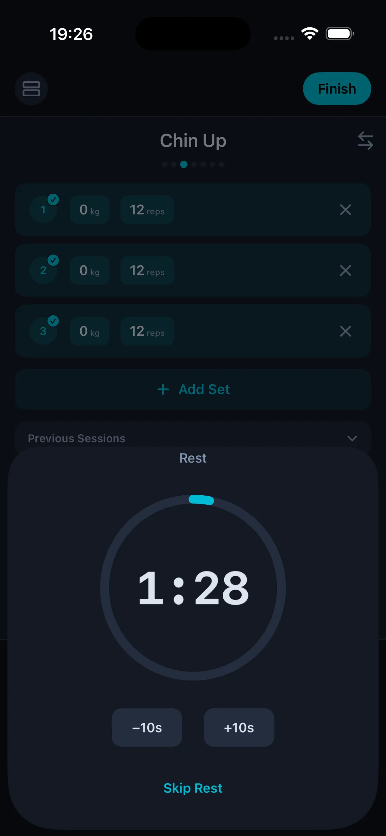 Rest timer between sets